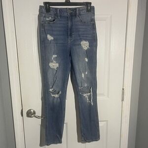 Hollister Ultra High Rise Mom Jeans W26 L27 Distressed Vintage Stretch Denim
